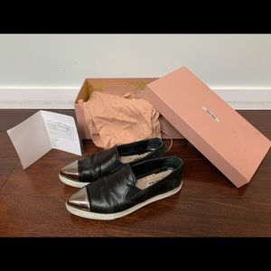 Miu Miu Black Leather & Metal Cap Shoes (Size 5.5)